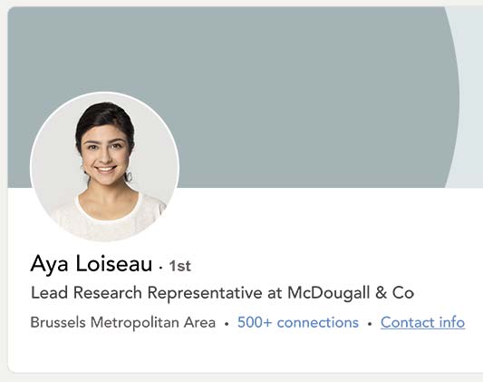 LinkedIn profile of Aya Loiseau, a woman based in Brussels